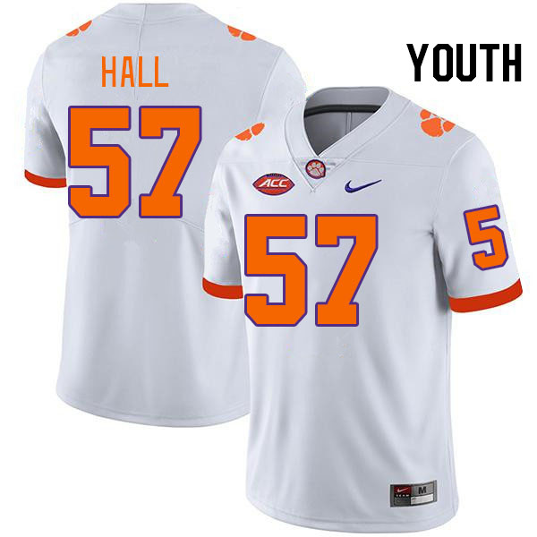 Youth #57 Jackson Hall Clemson Tigers College Football Jerseys Stitched-White